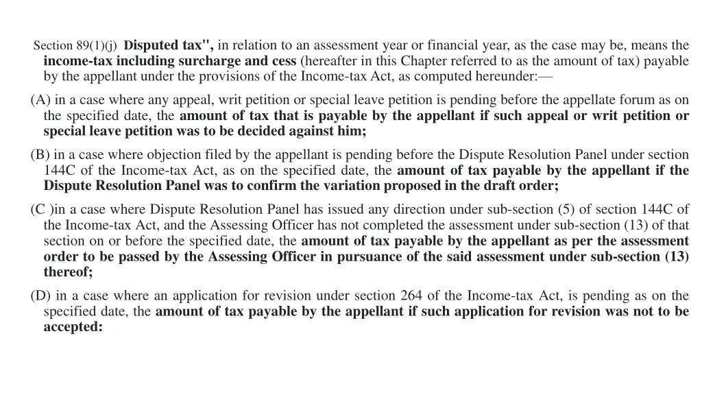 section 89 1 j d isputed tax in relation