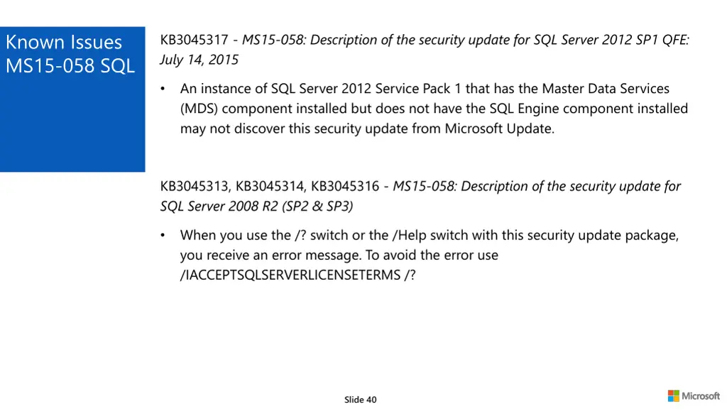 known issues ms15 058 sql