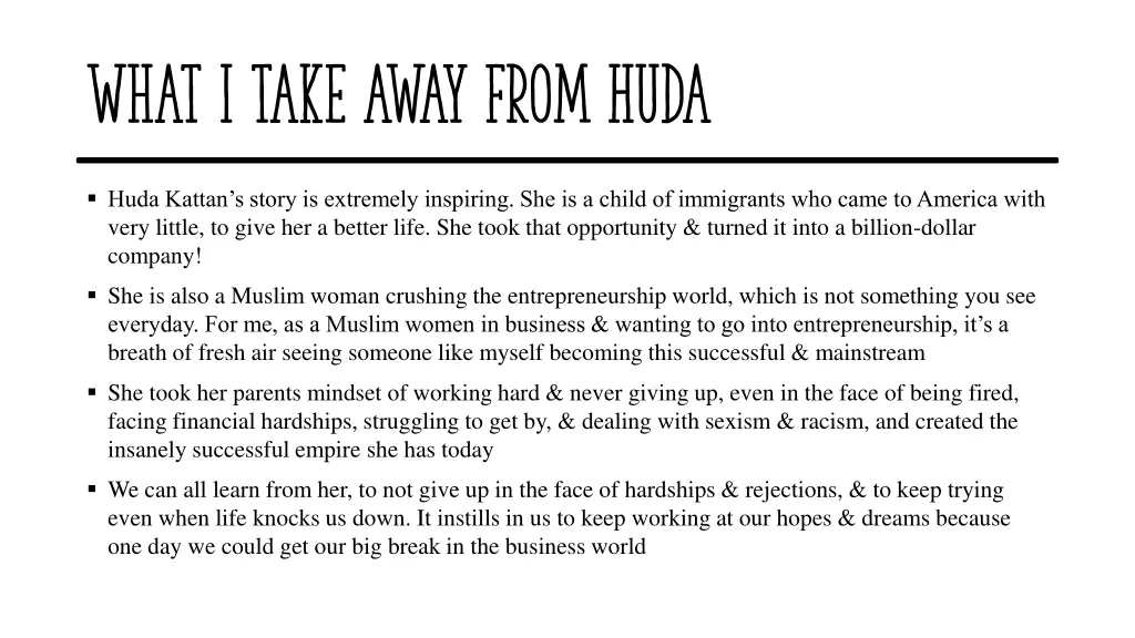 what i take away from huda