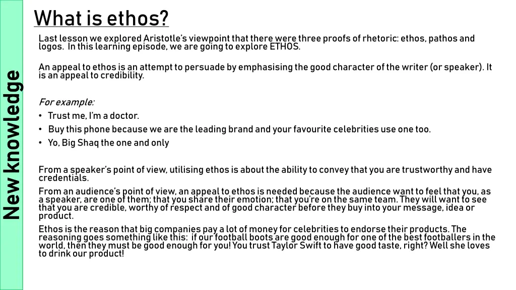 what is ethos last lesson we explored aristotle