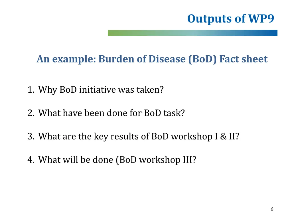 outputs of wp9