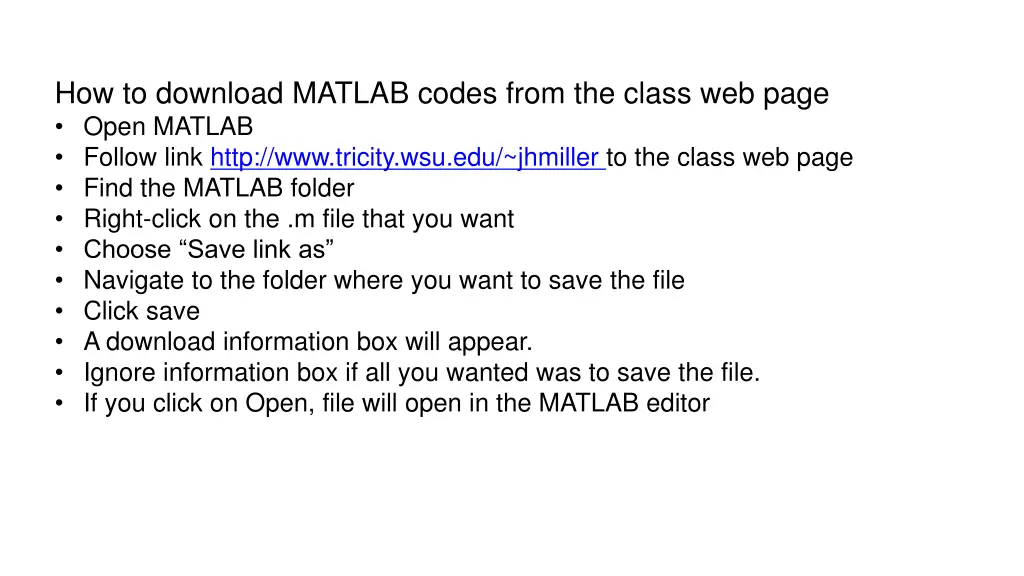 how to download matlab codes from the class