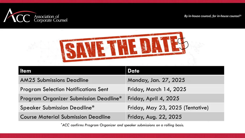 item am25 submissions deadline program selection