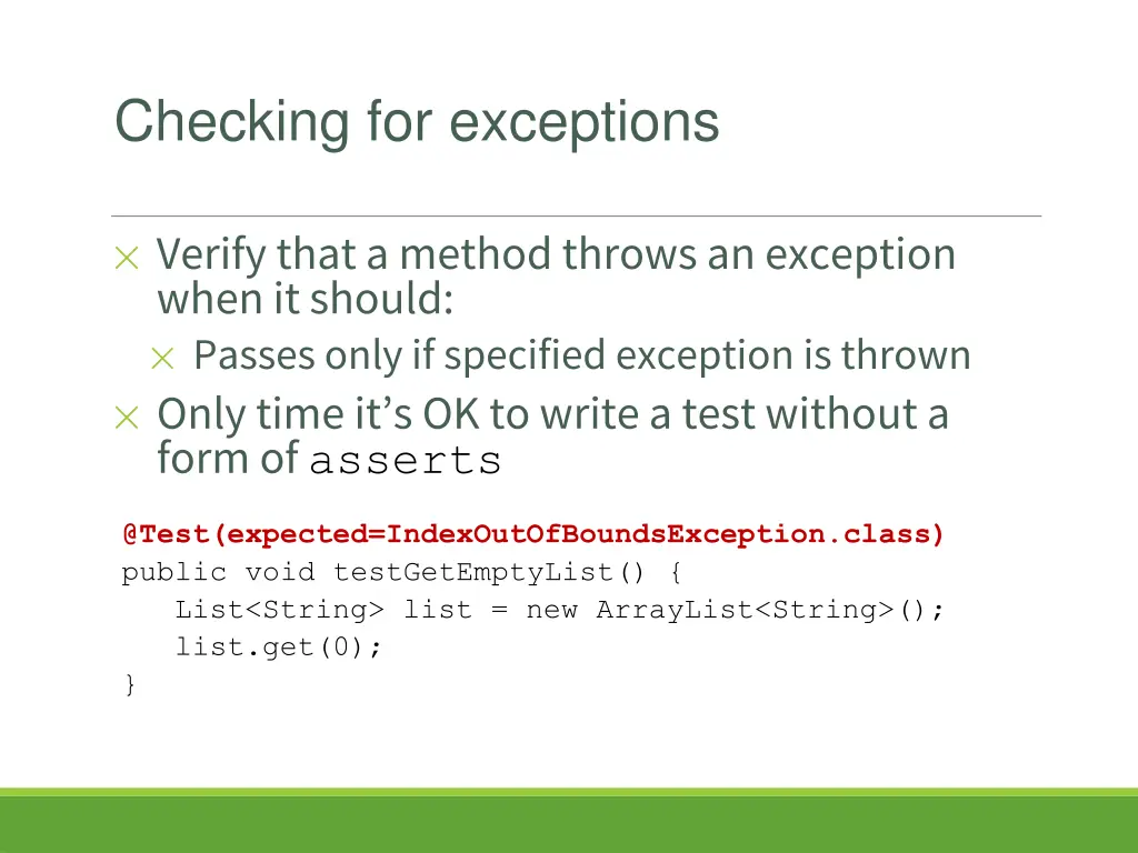 checking for exceptions