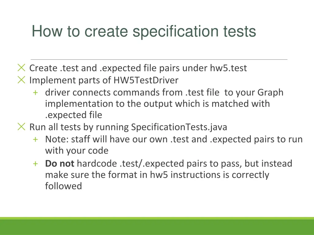 how to create specification tests