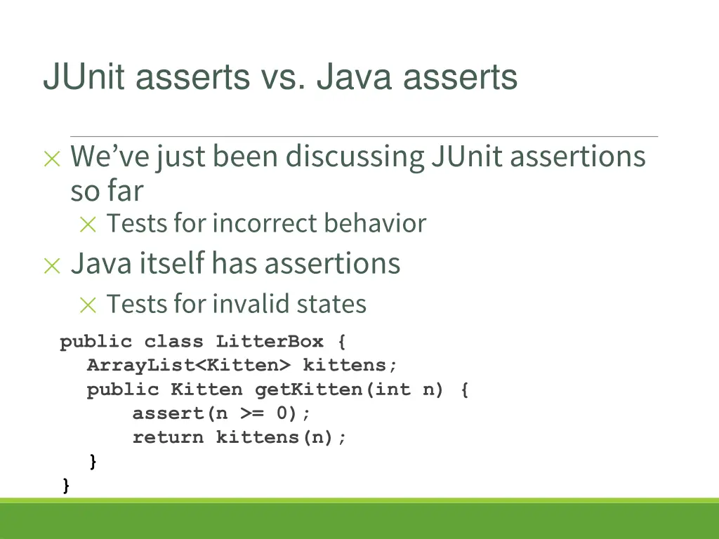 junit asserts vs java asserts