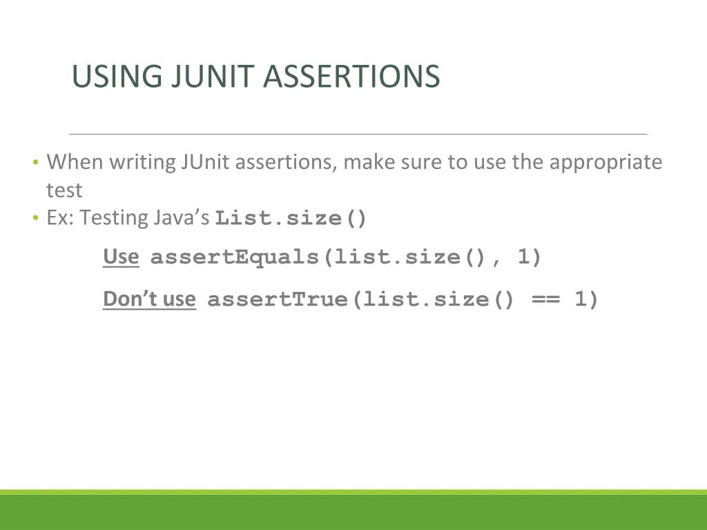 using junit assertions 2