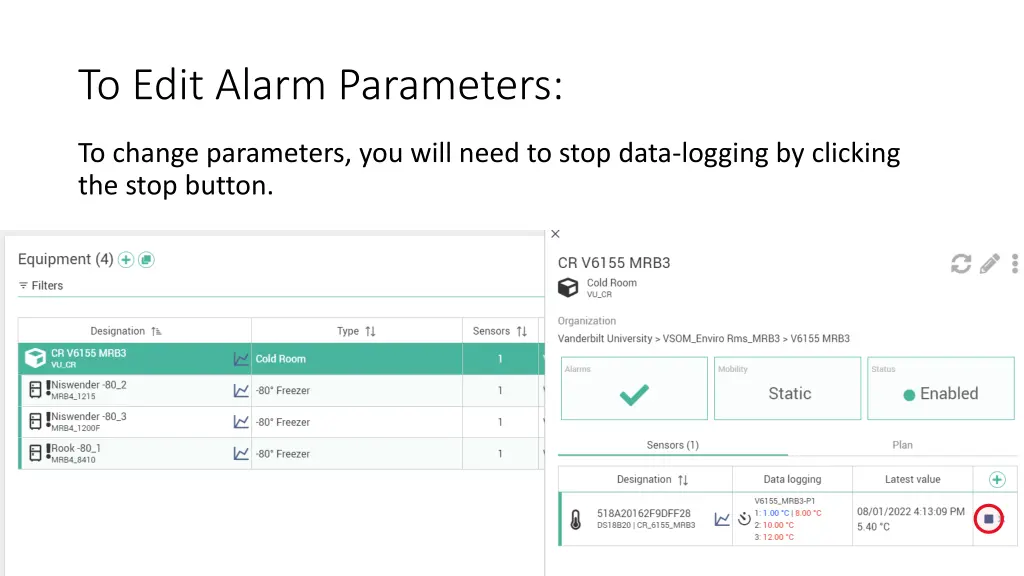 to edit alarm parameters 1