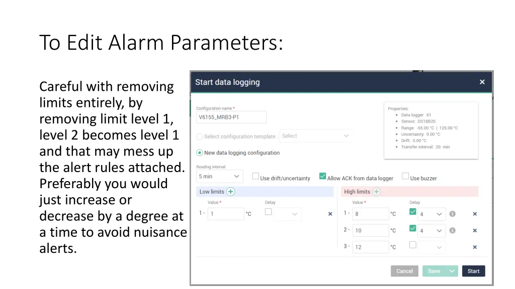 to edit alarm parameters 10