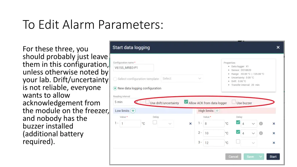to edit alarm parameters 6