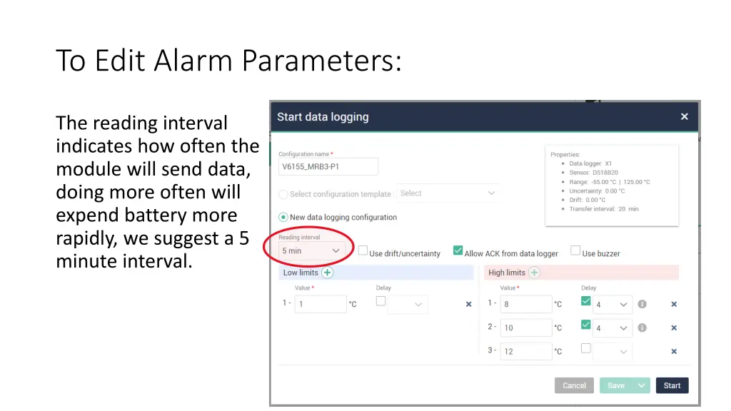 to edit alarm parameters 7