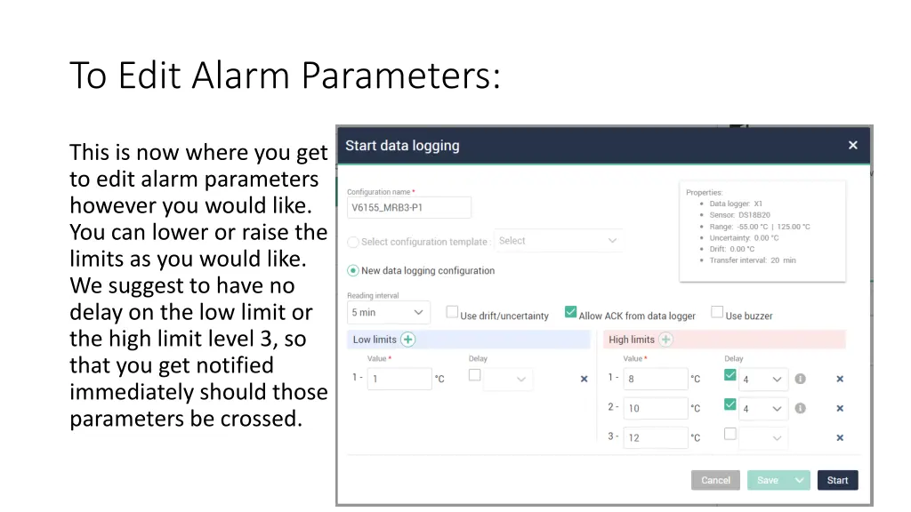 to edit alarm parameters 9