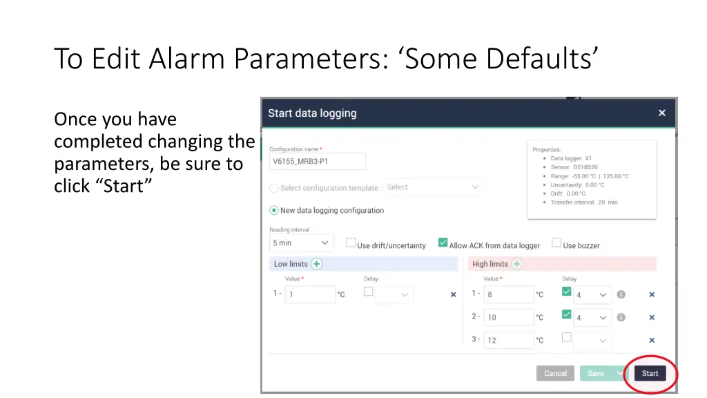 to edit alarm parameters some defaults 1
