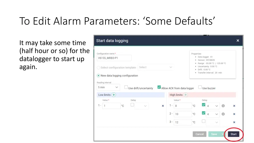 to edit alarm parameters some defaults 2