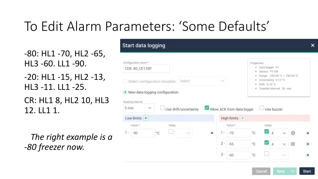 to edit alarm parameters some defaults