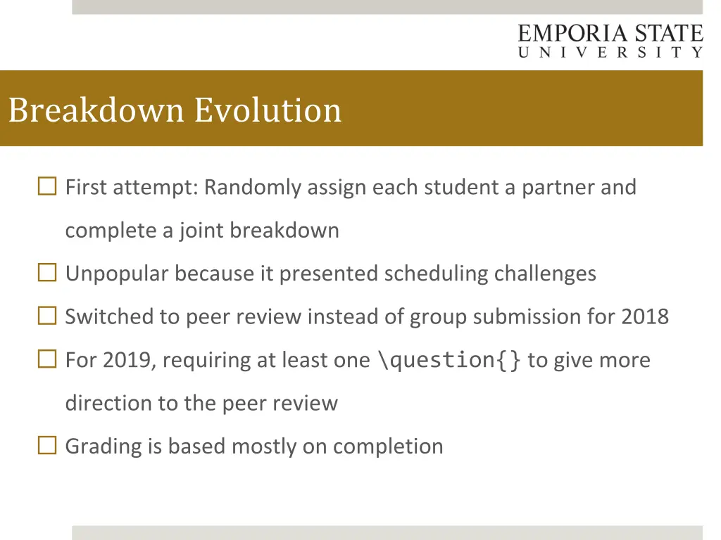 breakdown evolution
