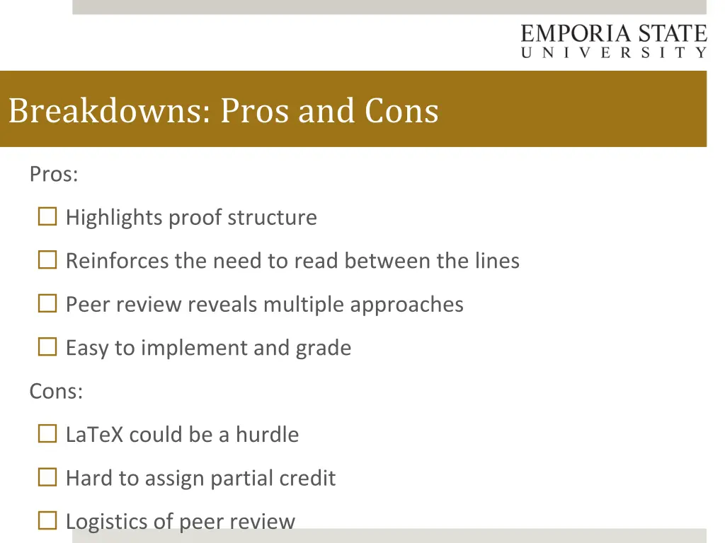 breakdowns pros and cons