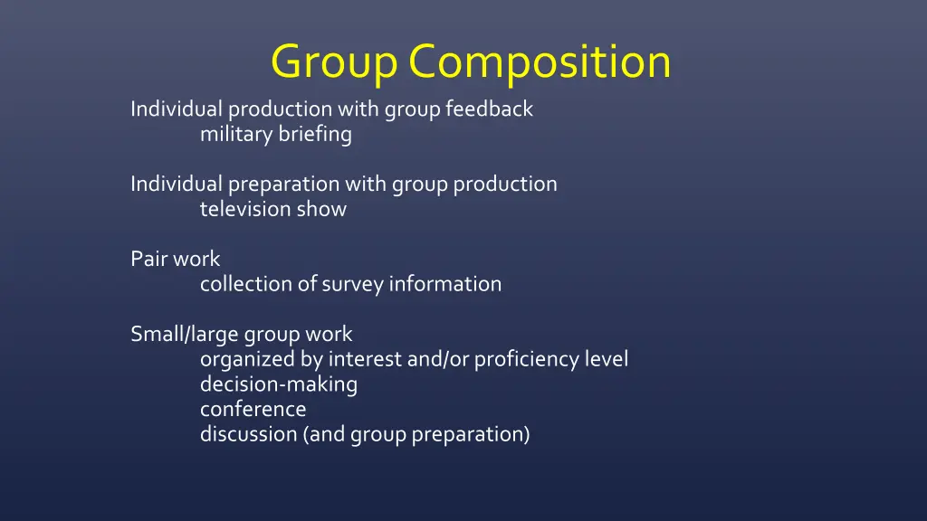 group composition individual production with