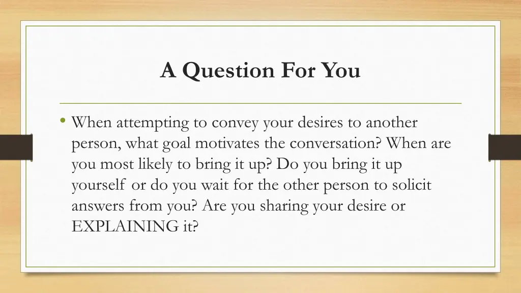 a question for you