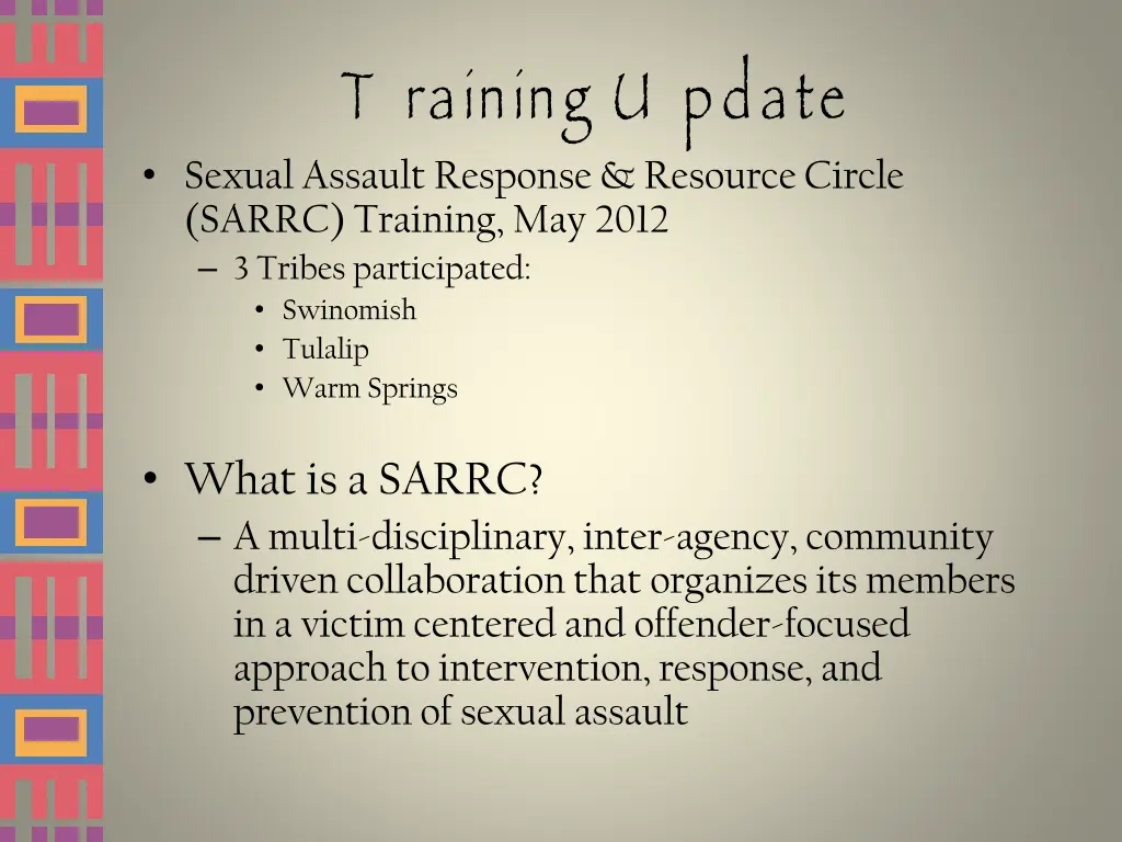t raining u pdate sexual assault response