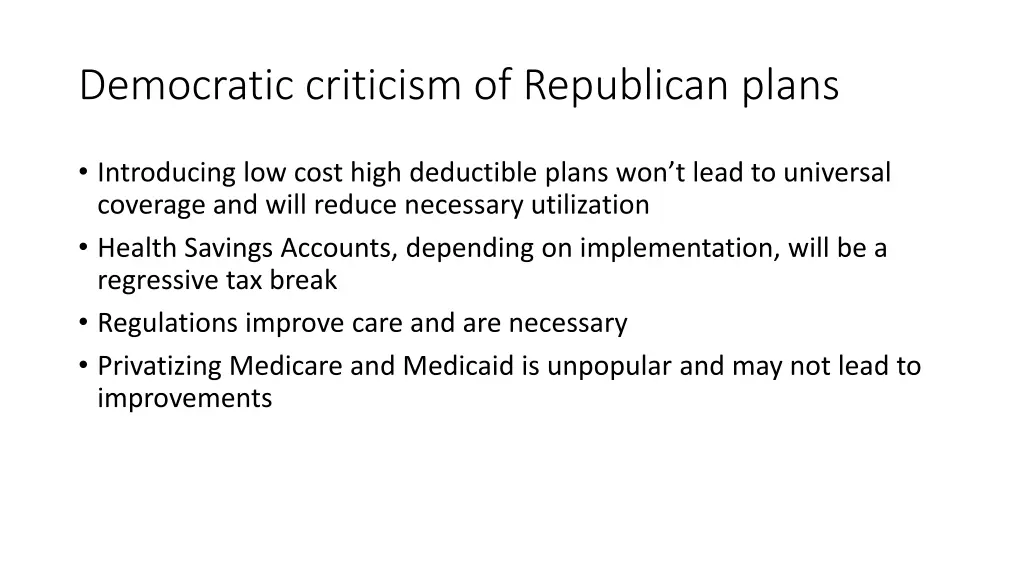 democratic criticism of republican plans