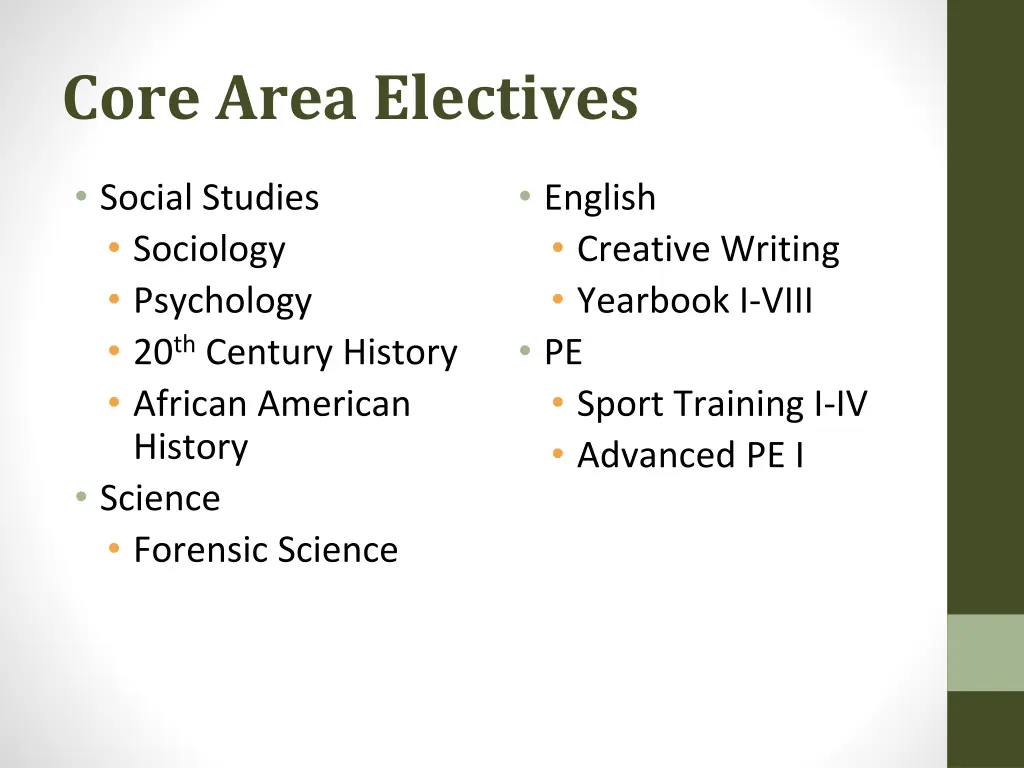 core area electives