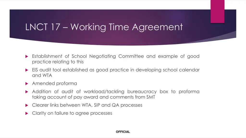 lnct 17 working time agreement