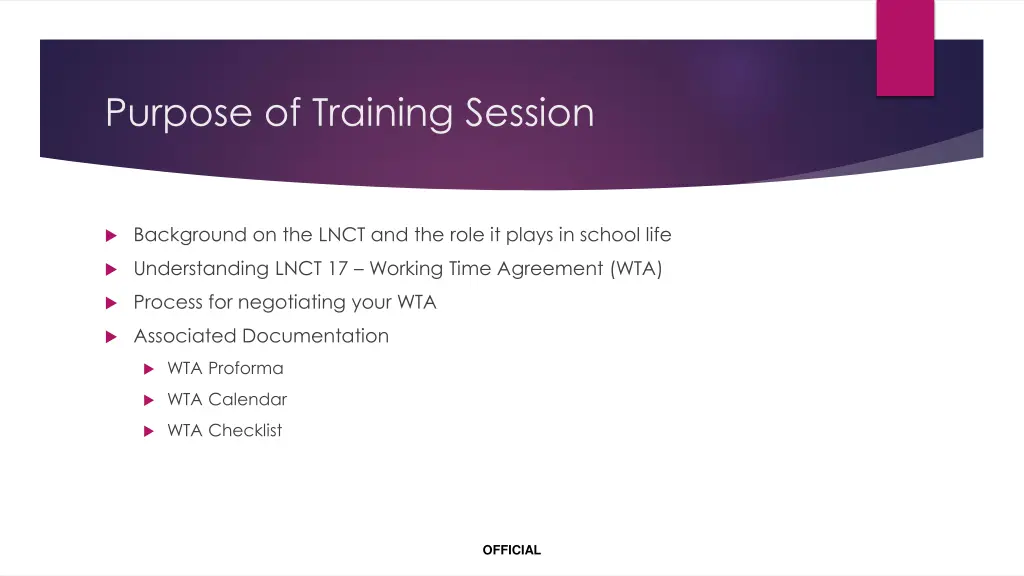 purpose of training session