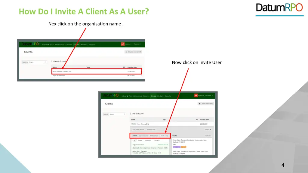 how do i invite a client as a user 1
