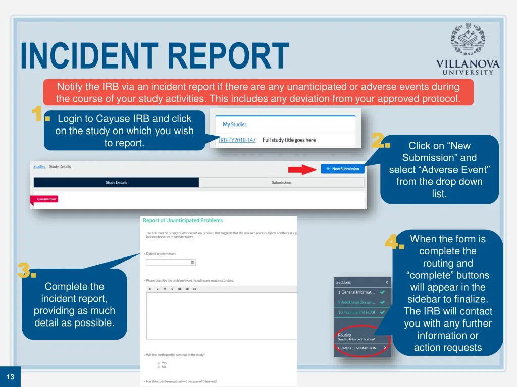 incident report notify the irb via an incident