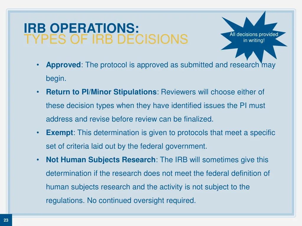 irb operations types of irb decisions