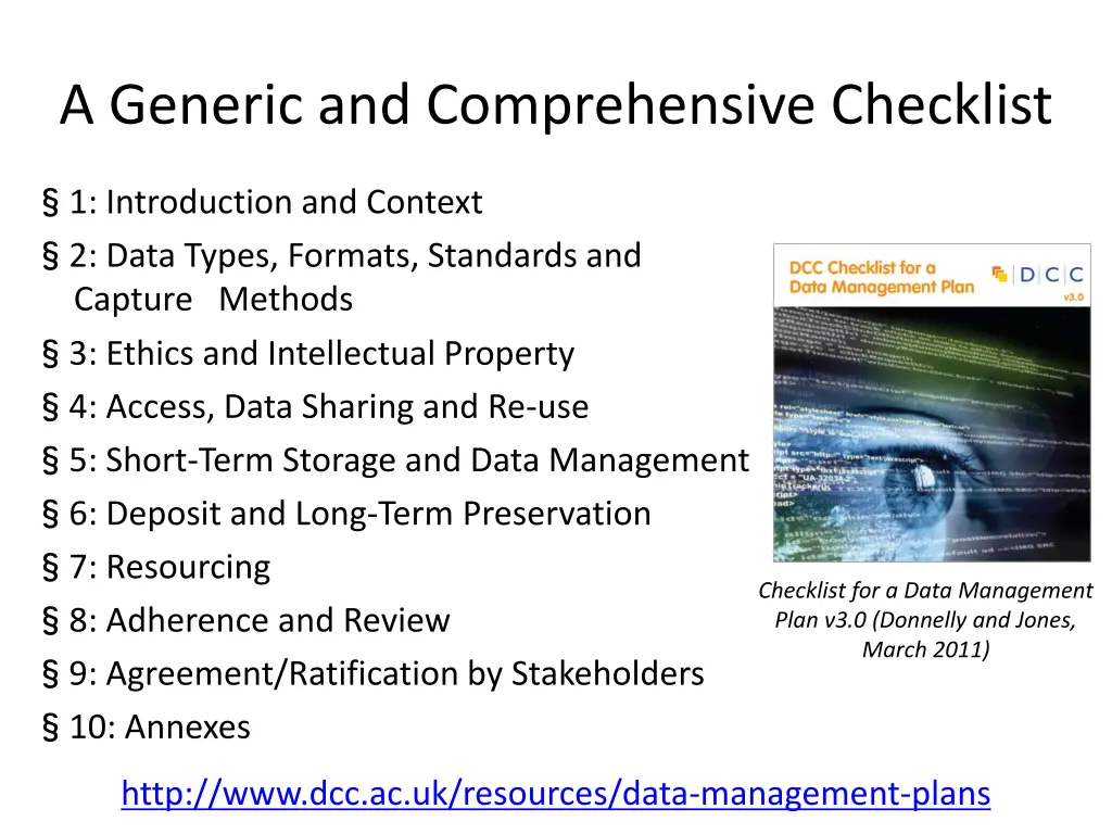 a generic and comprehensive checklist