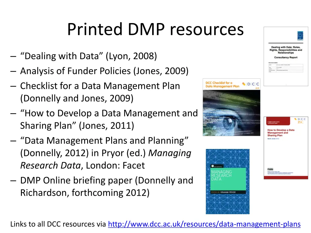 printed dmp resources