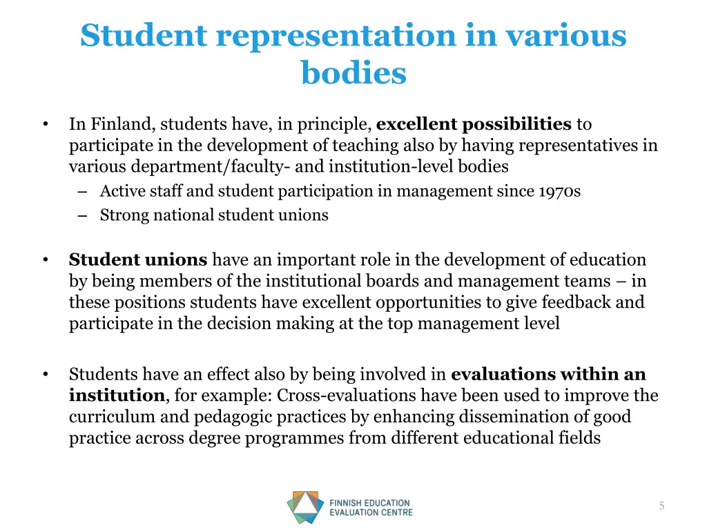student representation in various bodies