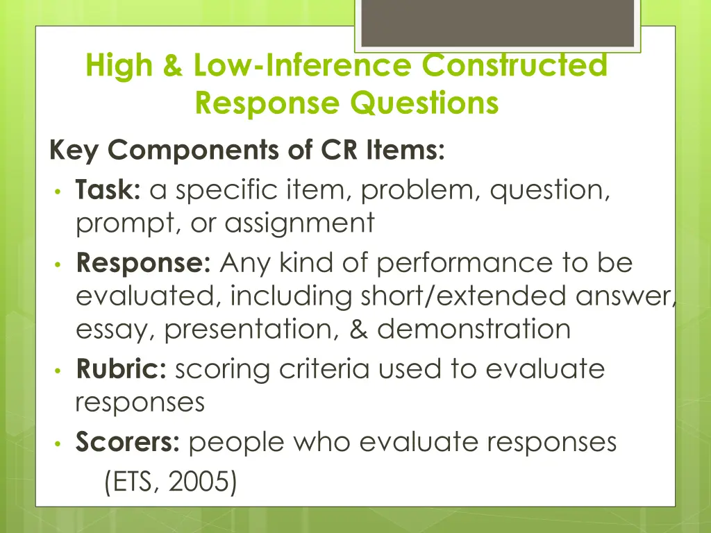 high low inference constructed response questions