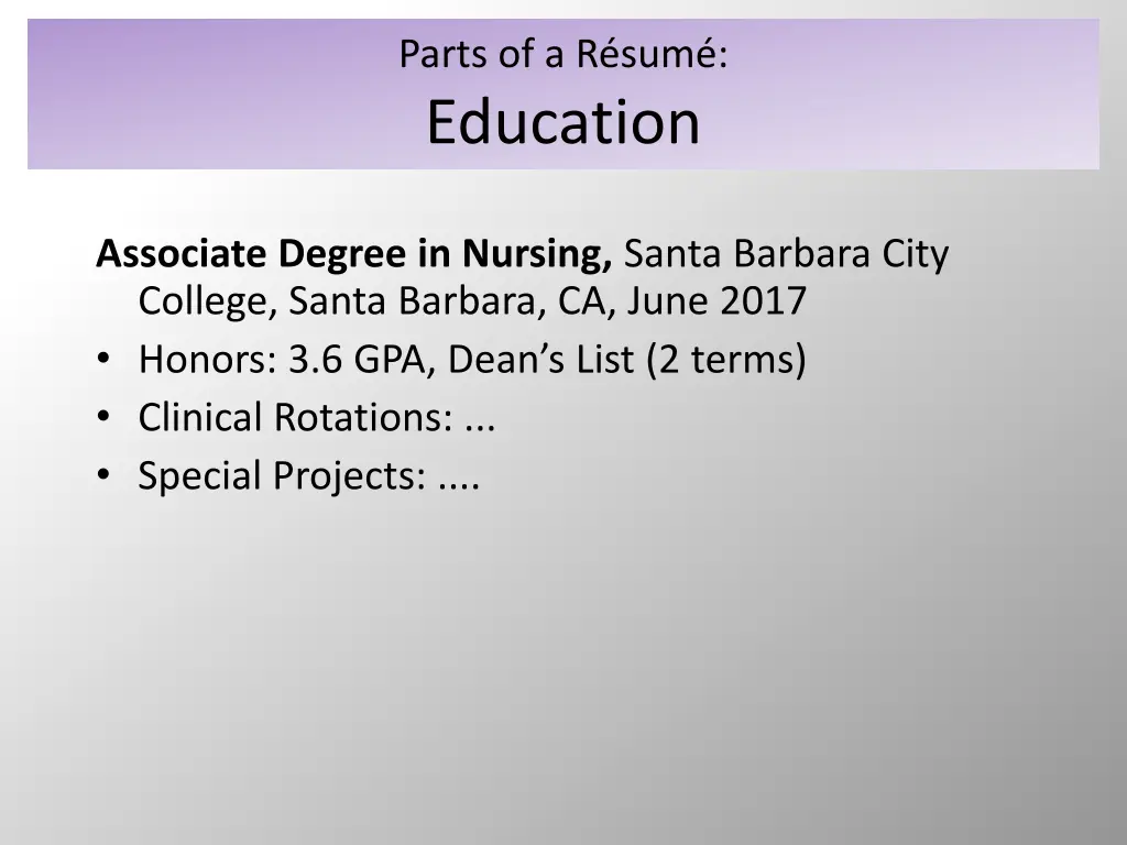 parts of a r sum education 1