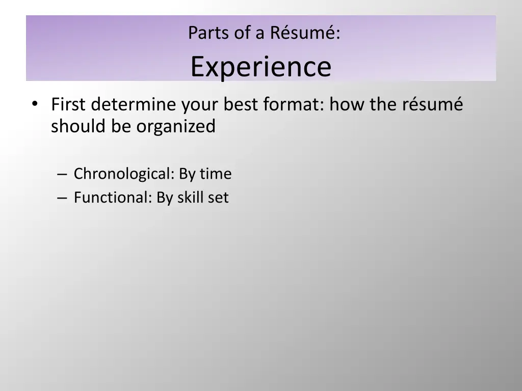 parts of a r sum experience