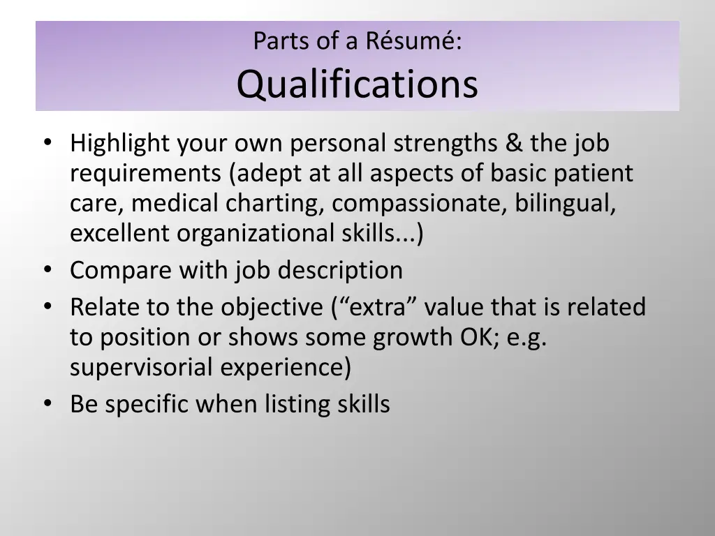 parts of a r sum qualifications