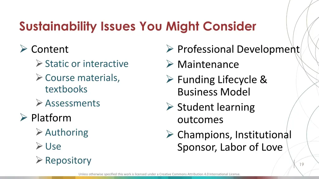 sustainability issues you might consider