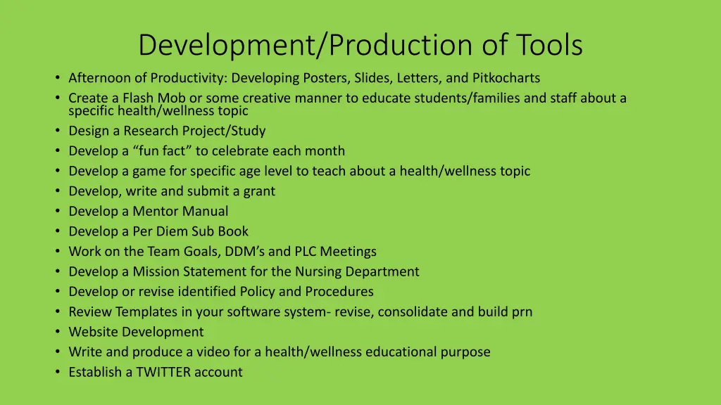 development production of tools afternoon