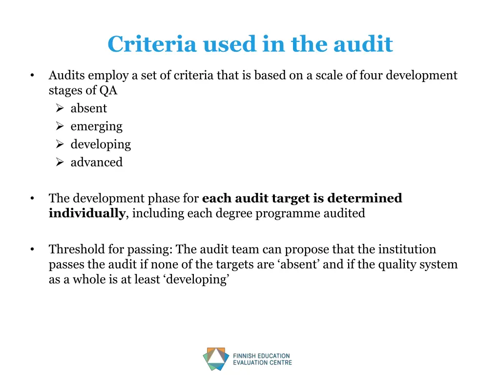 criteria used in the audit