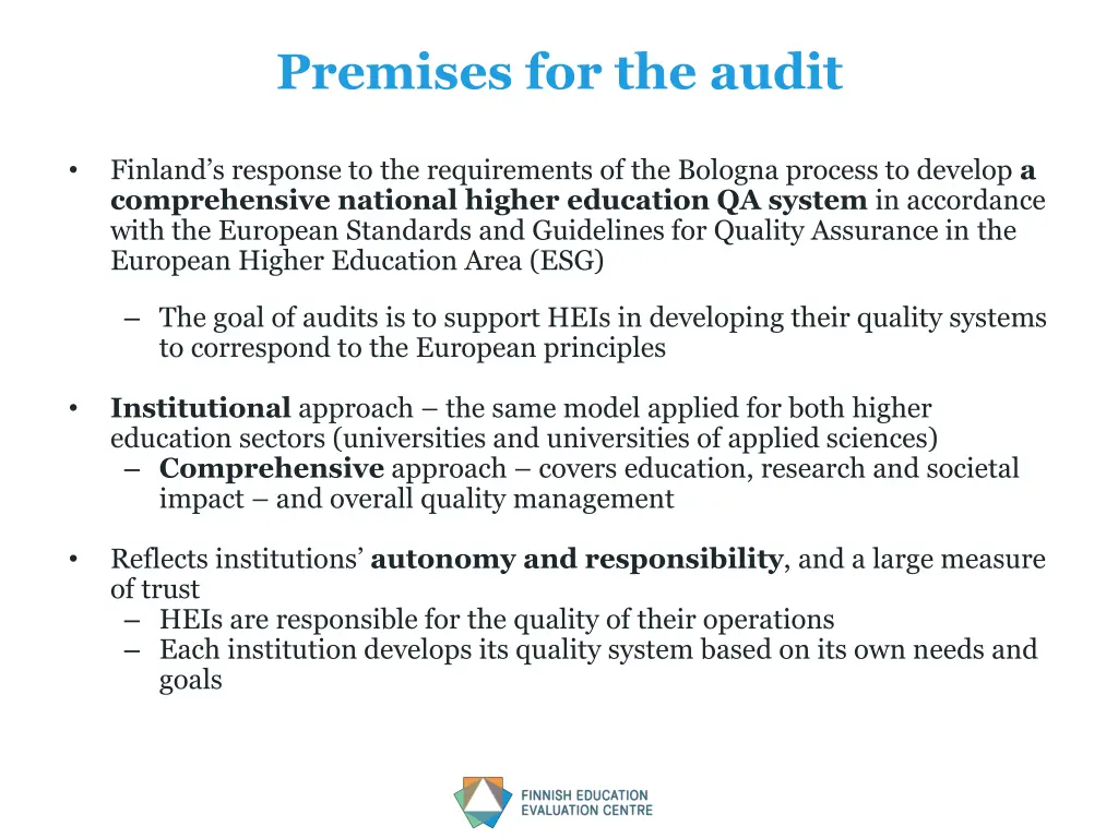 premises for the audit