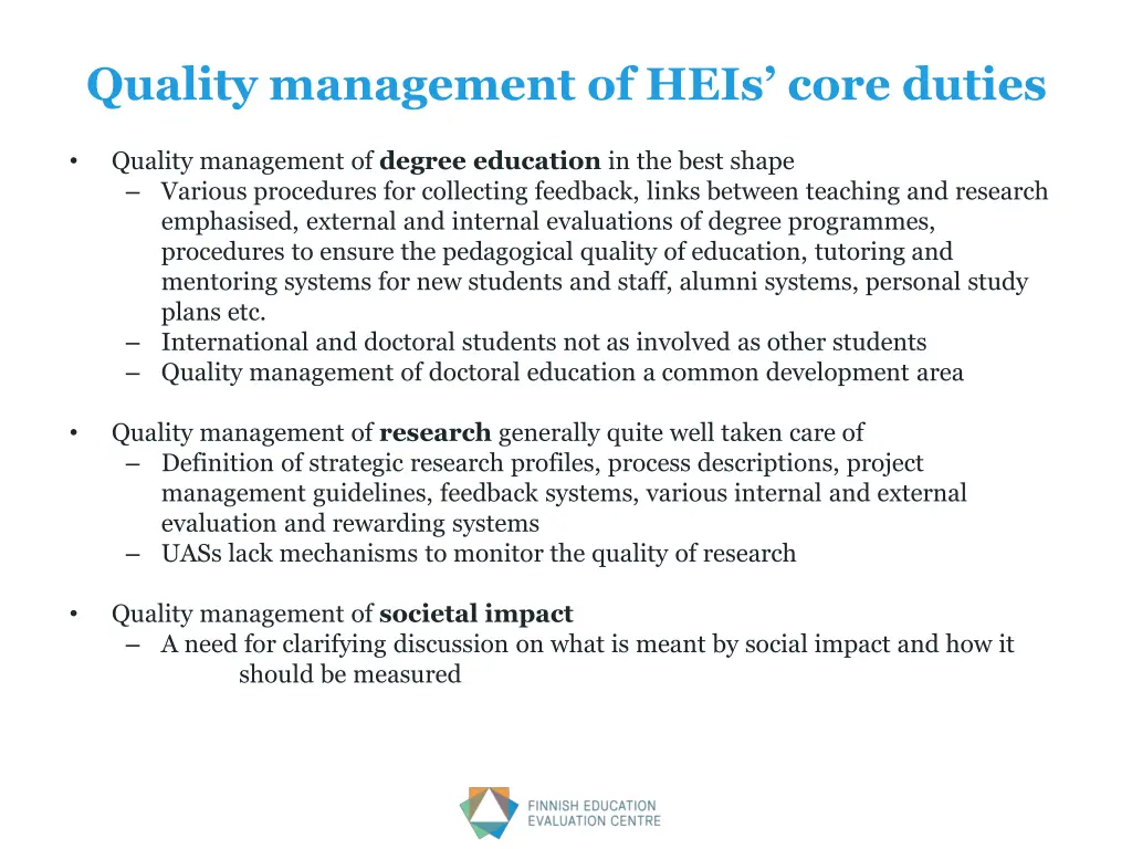 quality management of heis core duties