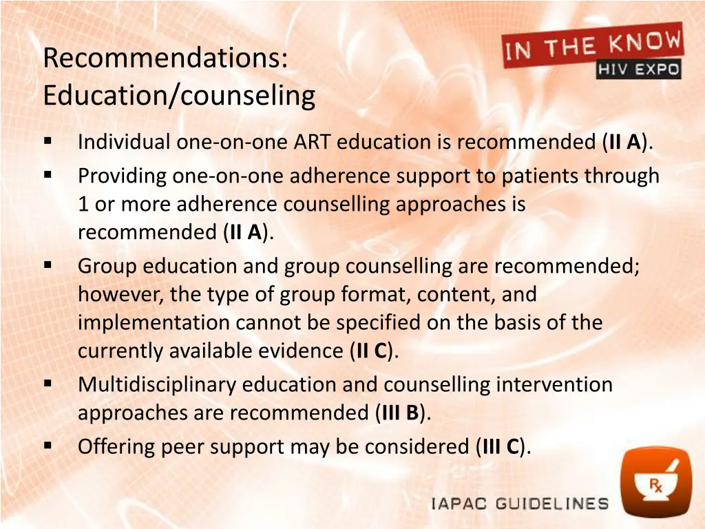 recommendations education counseling