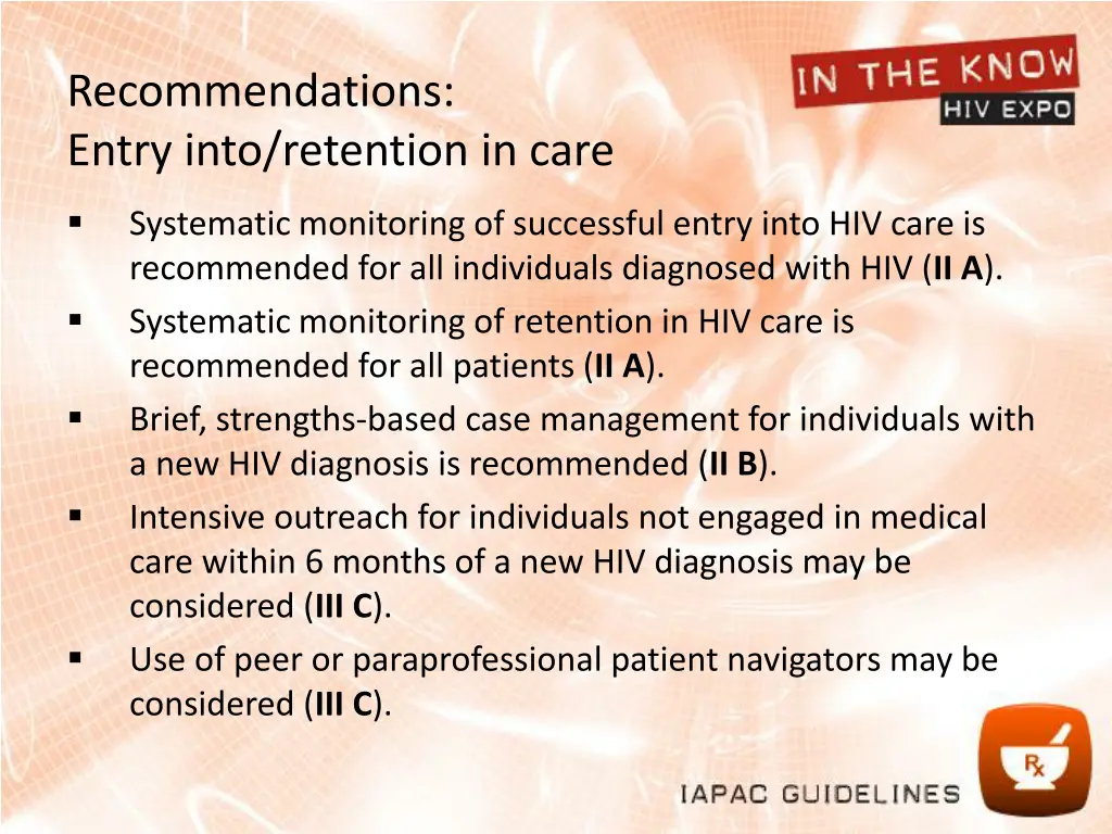 recommendations entry into retention in care