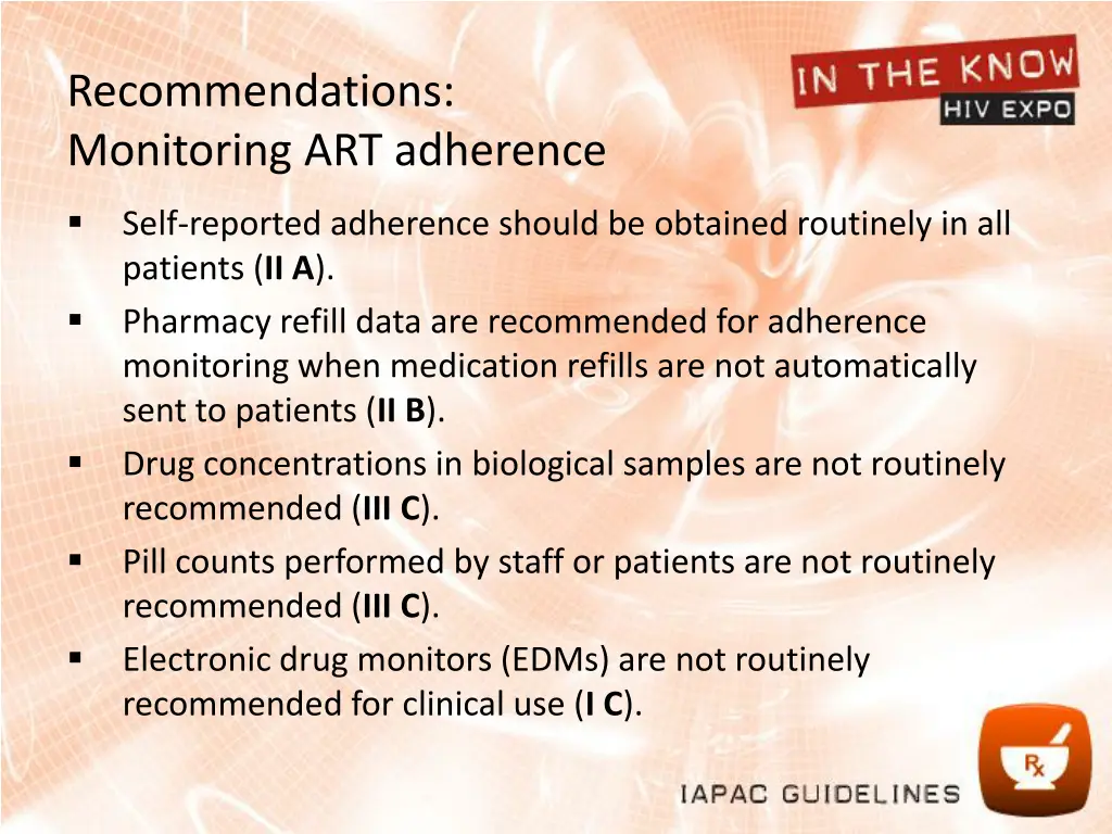 recommendations monitoring art adherence