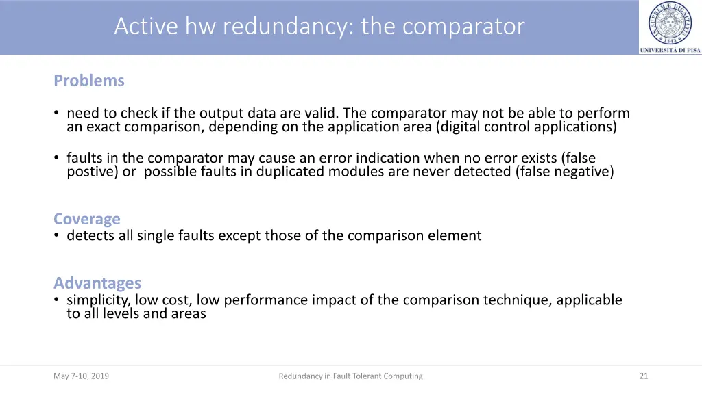 active hw redundancy the comparator 1