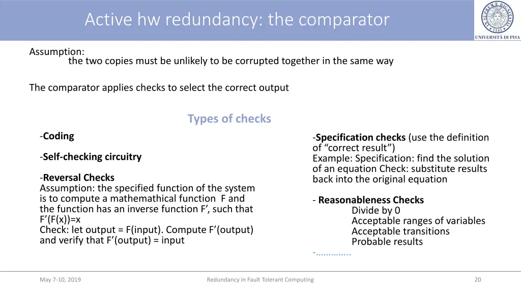 active hw redundancy the comparator