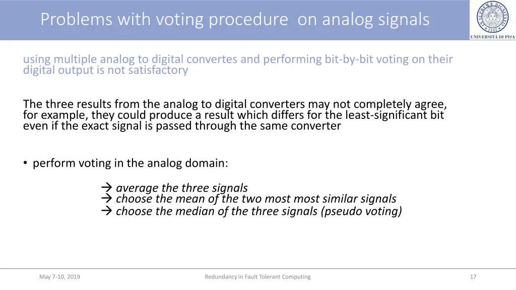 problems with voting procedure on analog signals