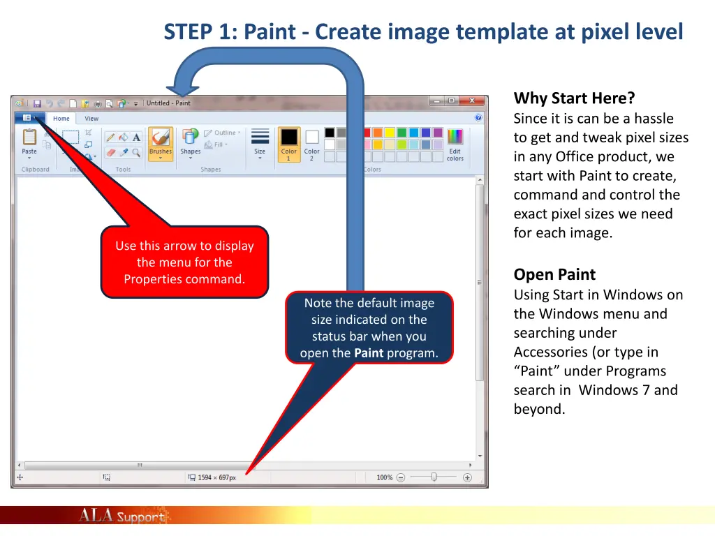 step 1 paint create image template at pixel level